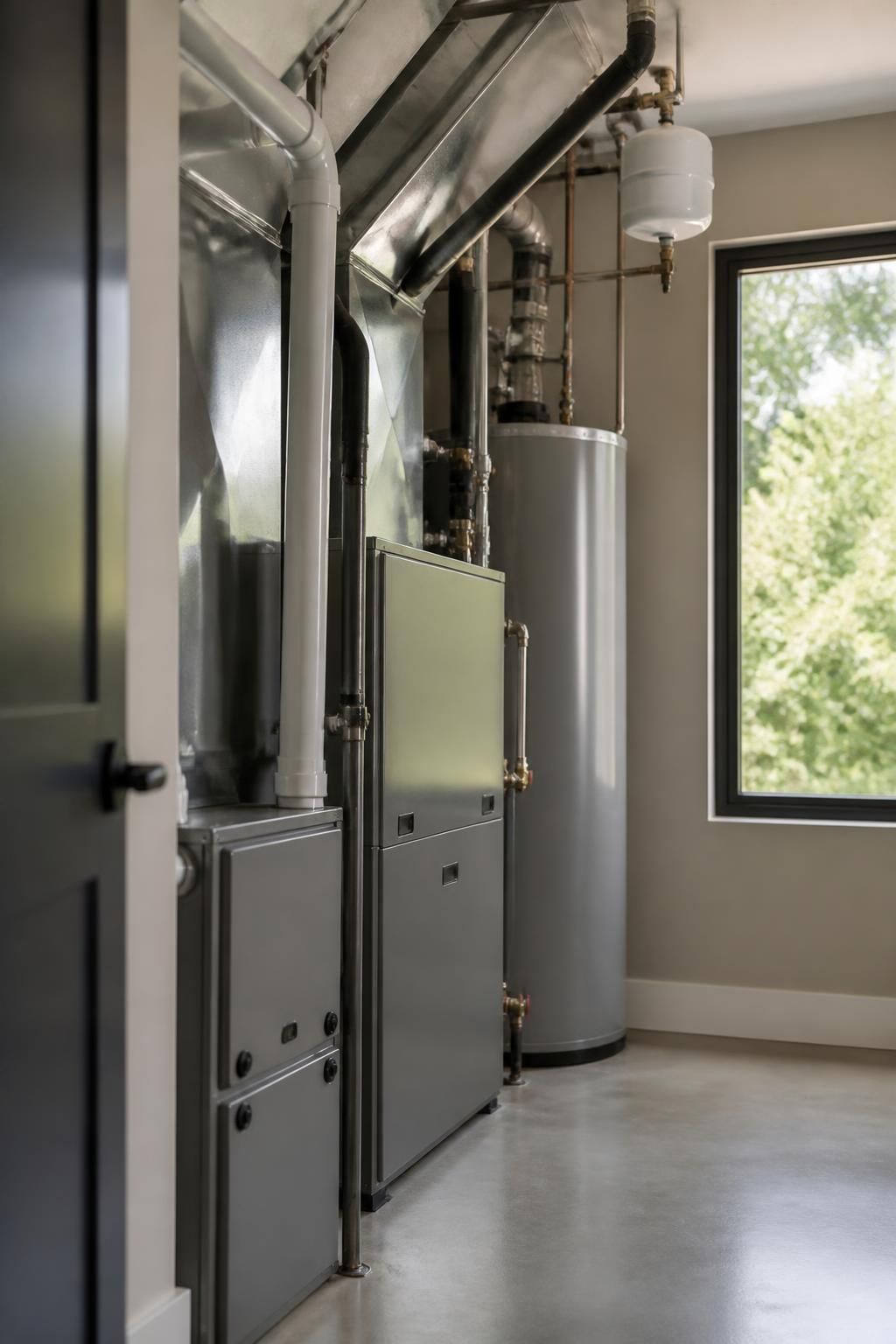 Neat mechanical room with installed HVAC equipment
