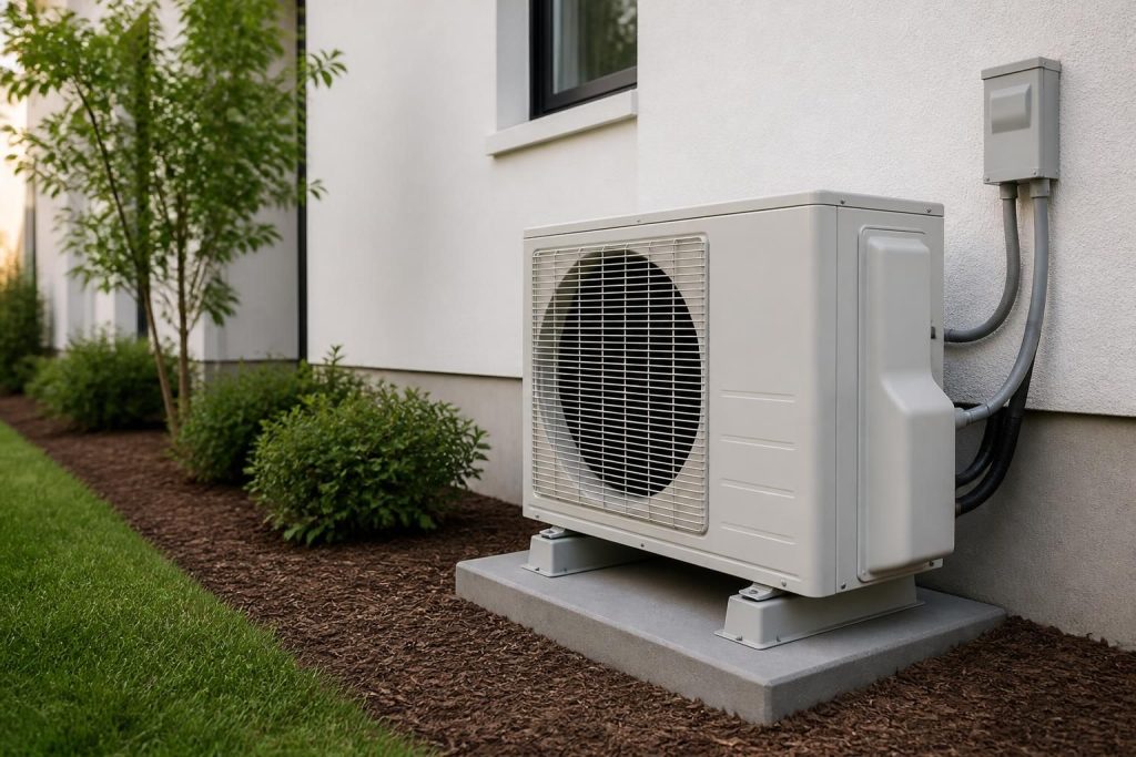 Modern home exterior with a clean installed HVAC system