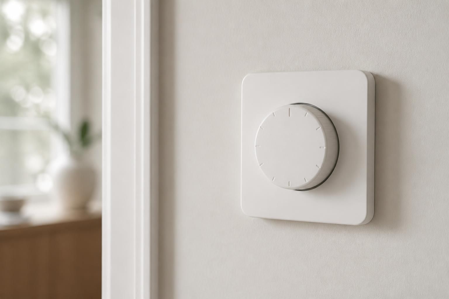 Close-up of a clean thermostat in a finished interior